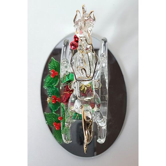 Christmas Glassical Expressions Holly Rocking Horse Hand Sculpted Glass 22K Trim - Picture 5 of 11